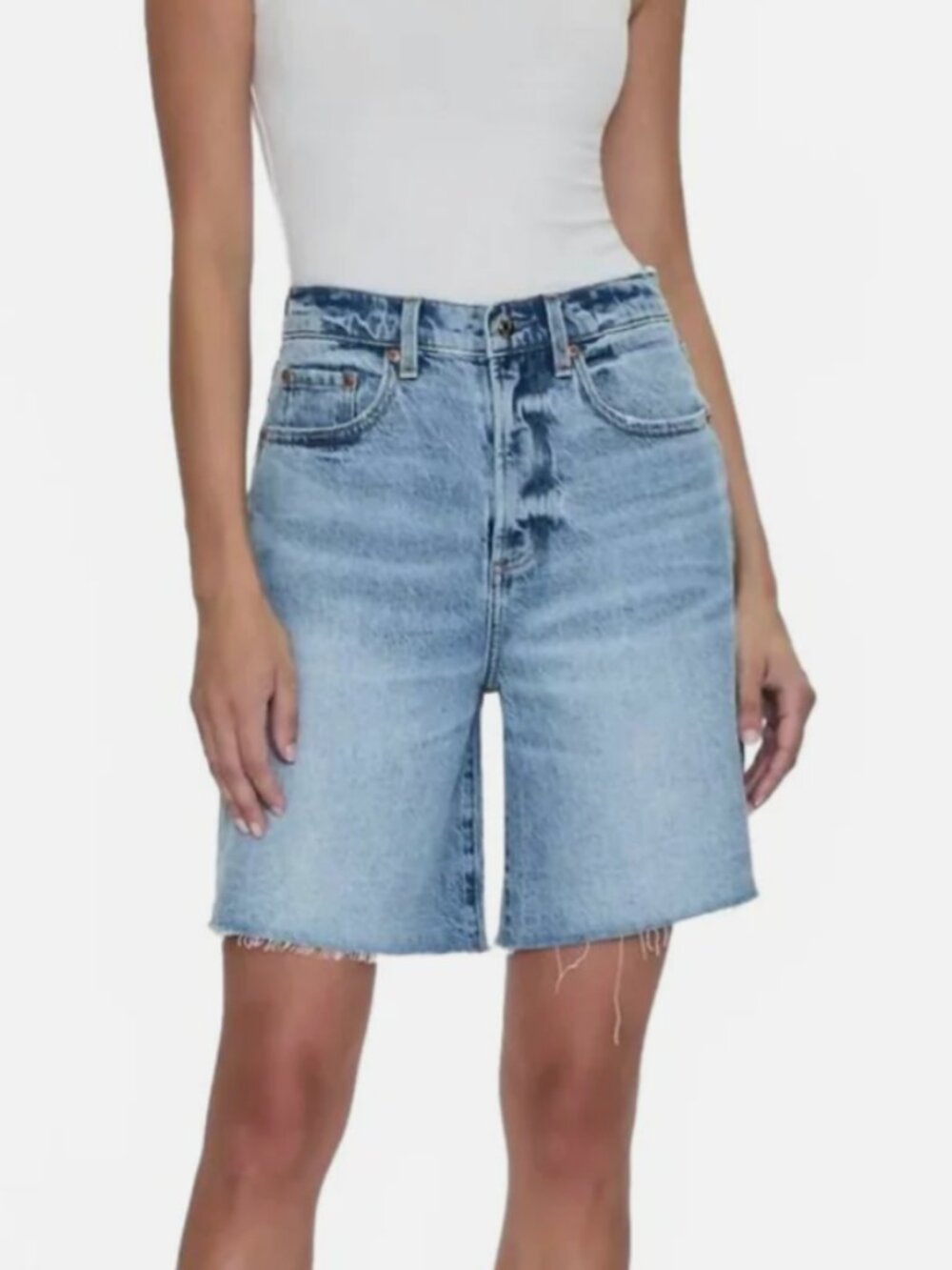pistola Light Blue High Waist Frayed Denim Shorts